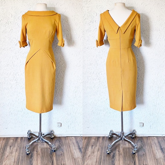 mustard sheath dress